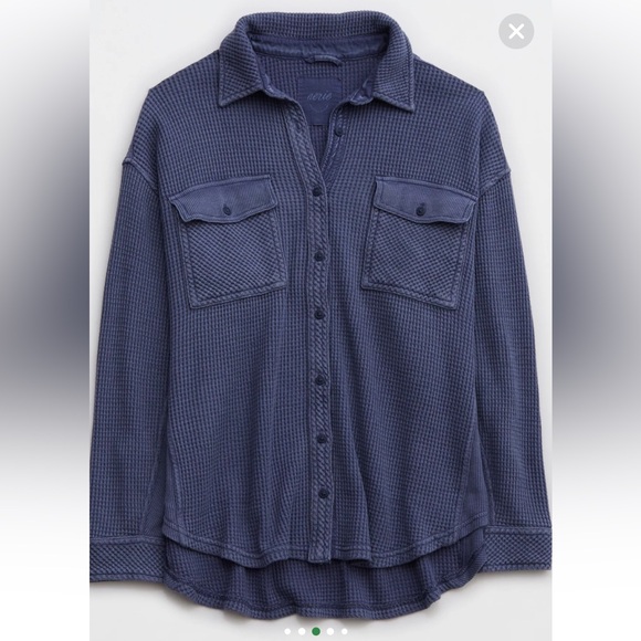 Aerie Blue Button Down Waffle Shirt - Picture 4 of 12